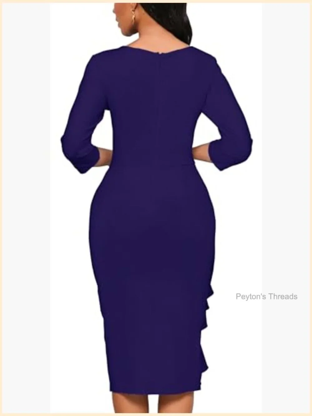 3/4 Sleeve Ruffle Bodycon Pencil Midi Dress for Work Church